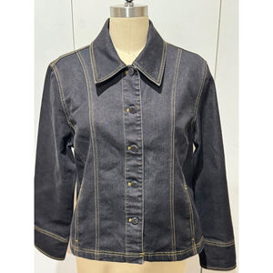 Women's Haggar Petite stretch Black Jean Jacket with Gold Stitching pockets 6P